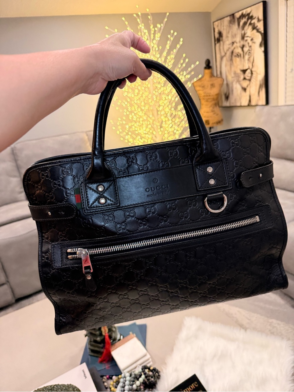 Gucci Black Embossed GG Leather Men’s Briefcase with Silver Hardware